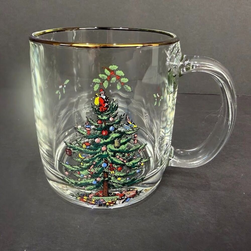 Vintage Luminarc Noel Glass Christmas Tree Mug with Gold Rim